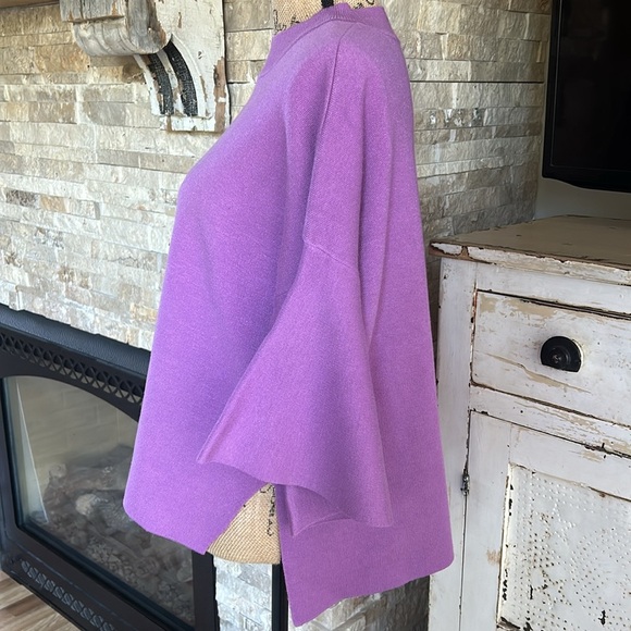 Zenana lavender mock neck bell sleeve sweater side slits slight hi-lo - Picture 2 of 16